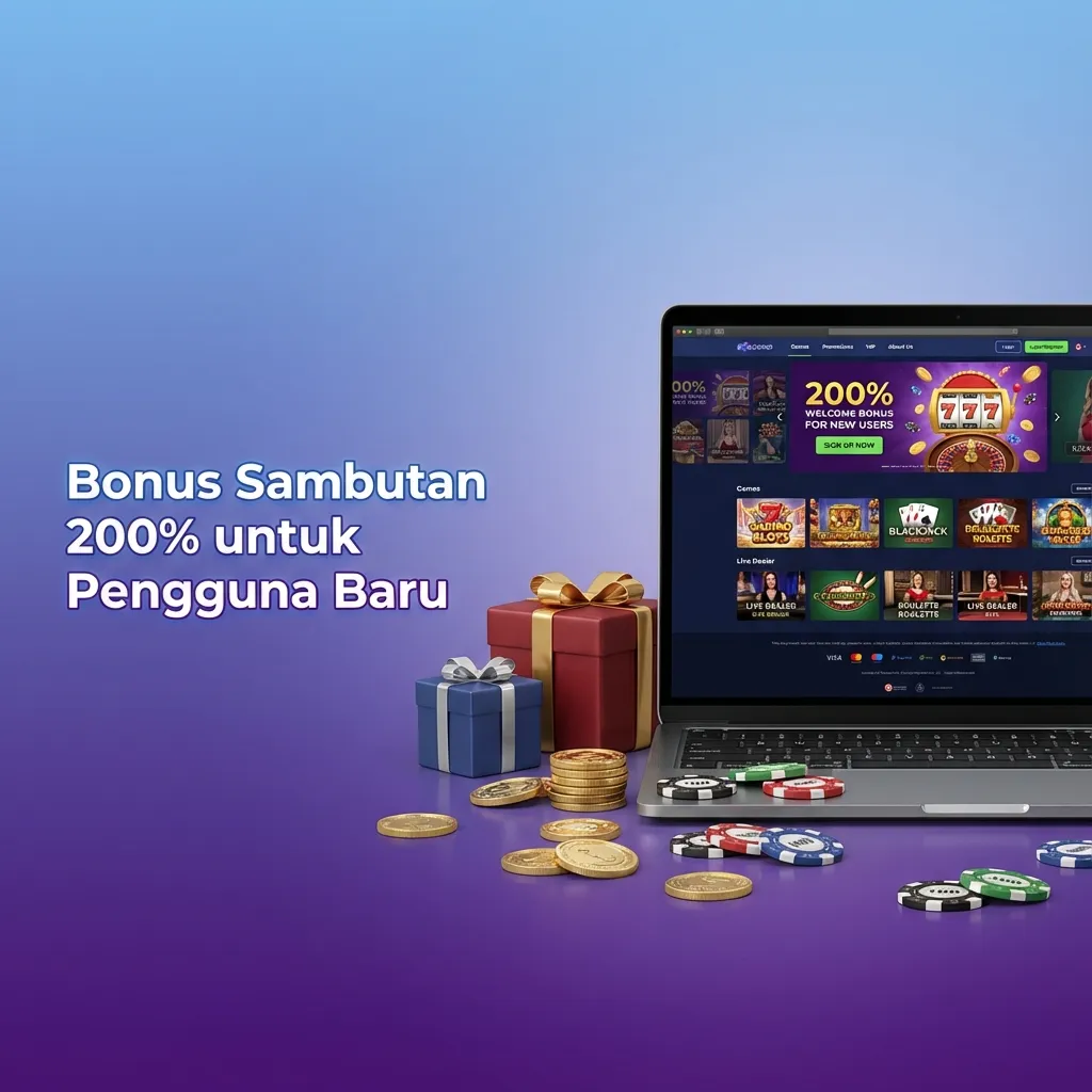 Banner Bonus Sambutan 200% untuk pengguna baru dengan pilihan Slot, Olahraga, Live Kasino. S&K berlaku.