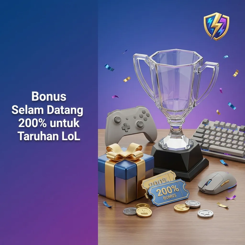 Banner promosi 200% bonus selamat datang untuk taruhan League of Legends di Indonesia dengan tombol Klaim Bonus