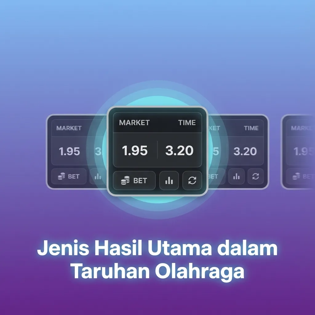 Infografik jenis hasil taruhan olahraga: 1X2, Handicap Asia, Over/Under, Double Chance, dan Draw No Bet.