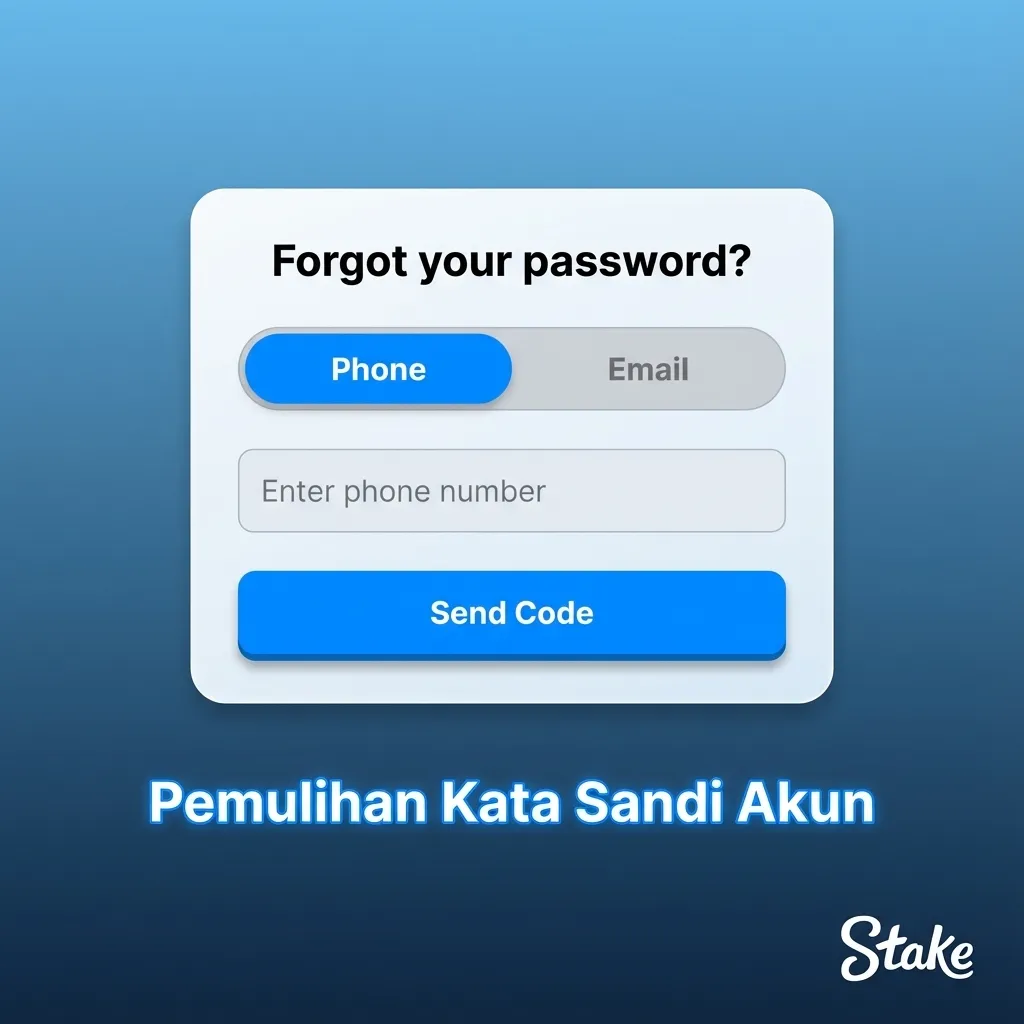 Ilustrasi pemulihan kata sandi: pilih Lupa Kata Sandi, email reset, klik tautan, buat kata sandi baru, aktifkan 2FA.