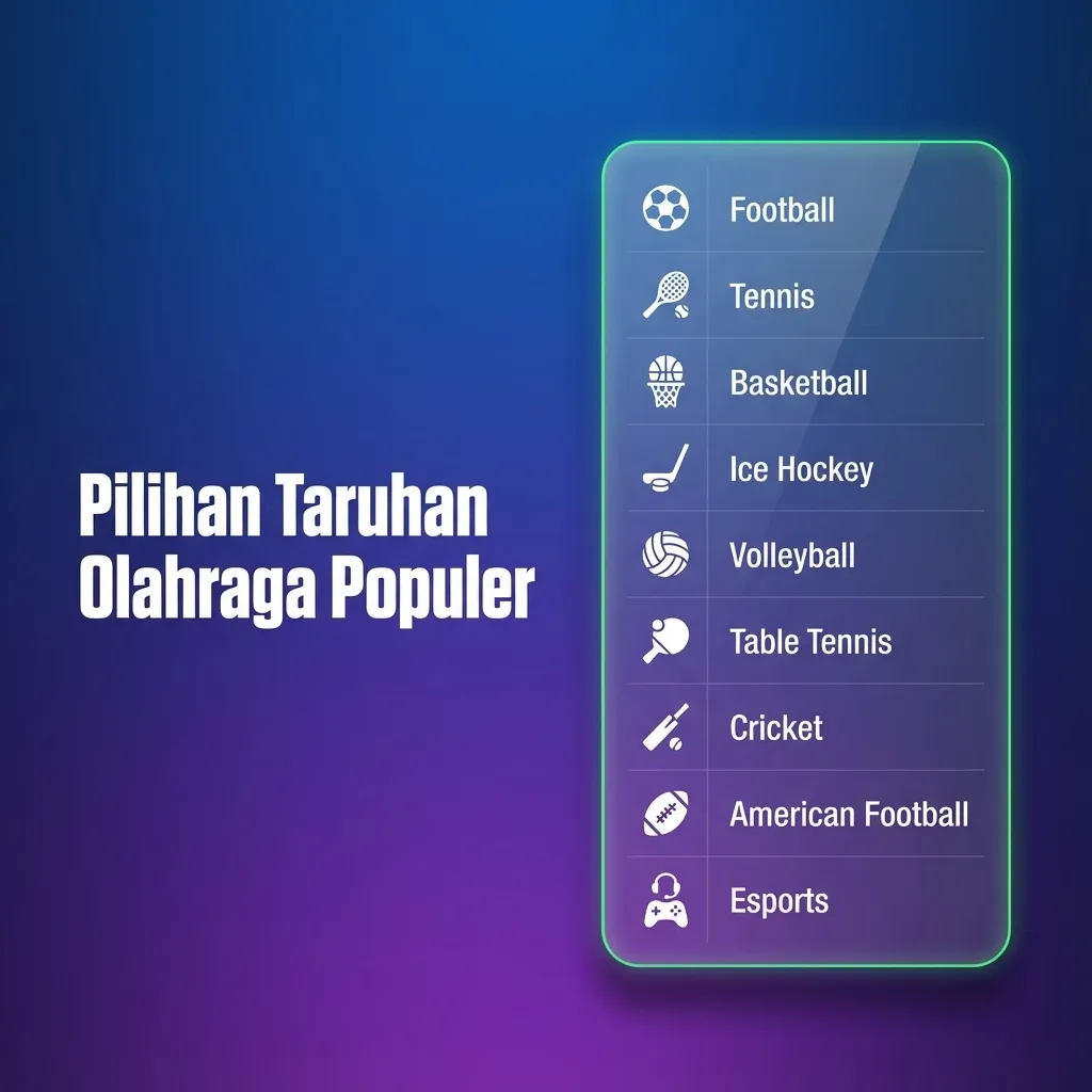 Pilihan taruhan olahraga: sepak bola, bulu tangkis, basket, tenis, MMA; pra‑pertandingan dan live tersedia.