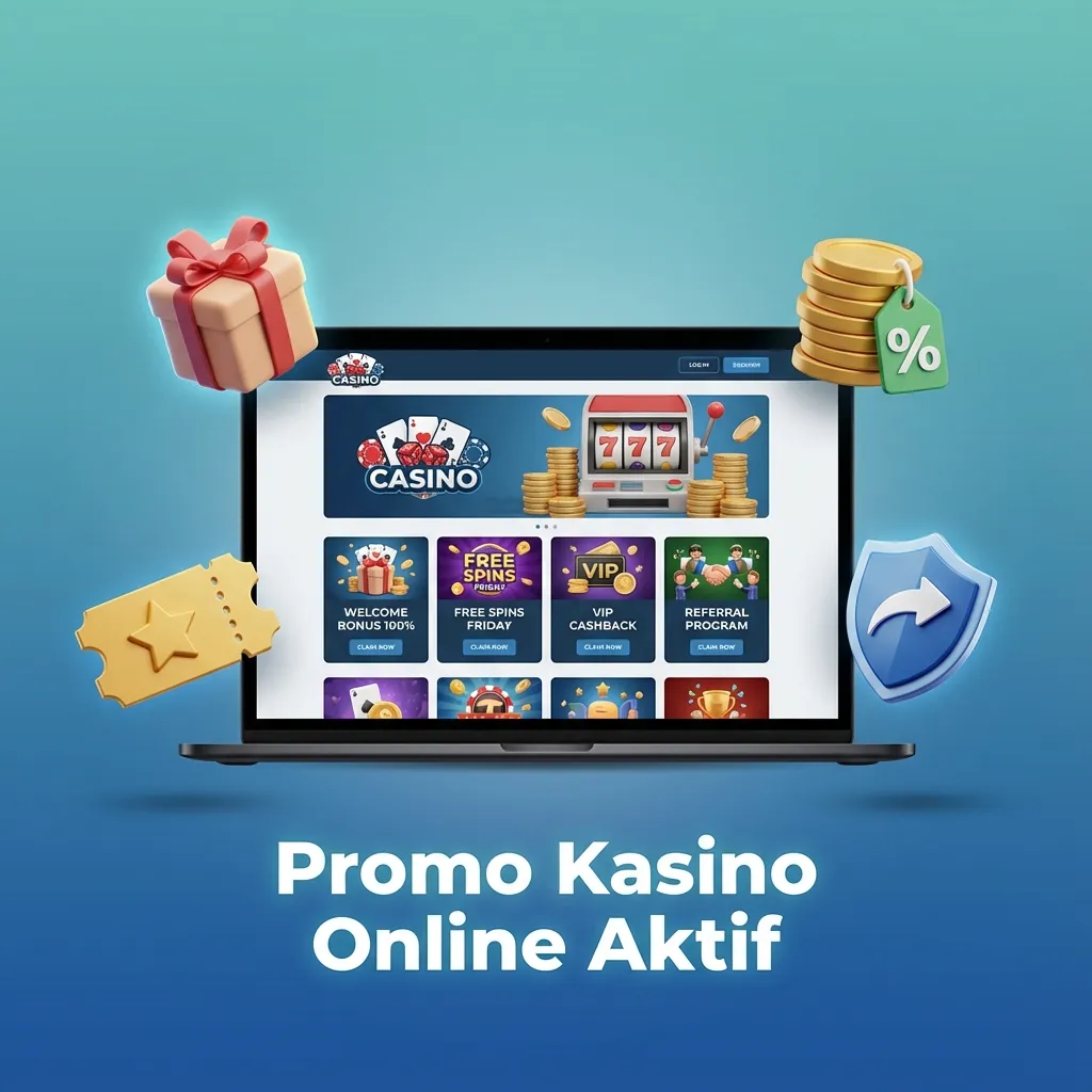 Banner promo kasino online aktif: Free Spin mingguan, Reload slot harian, Cashback live dealer, Turnamen & Drops, Lotre.