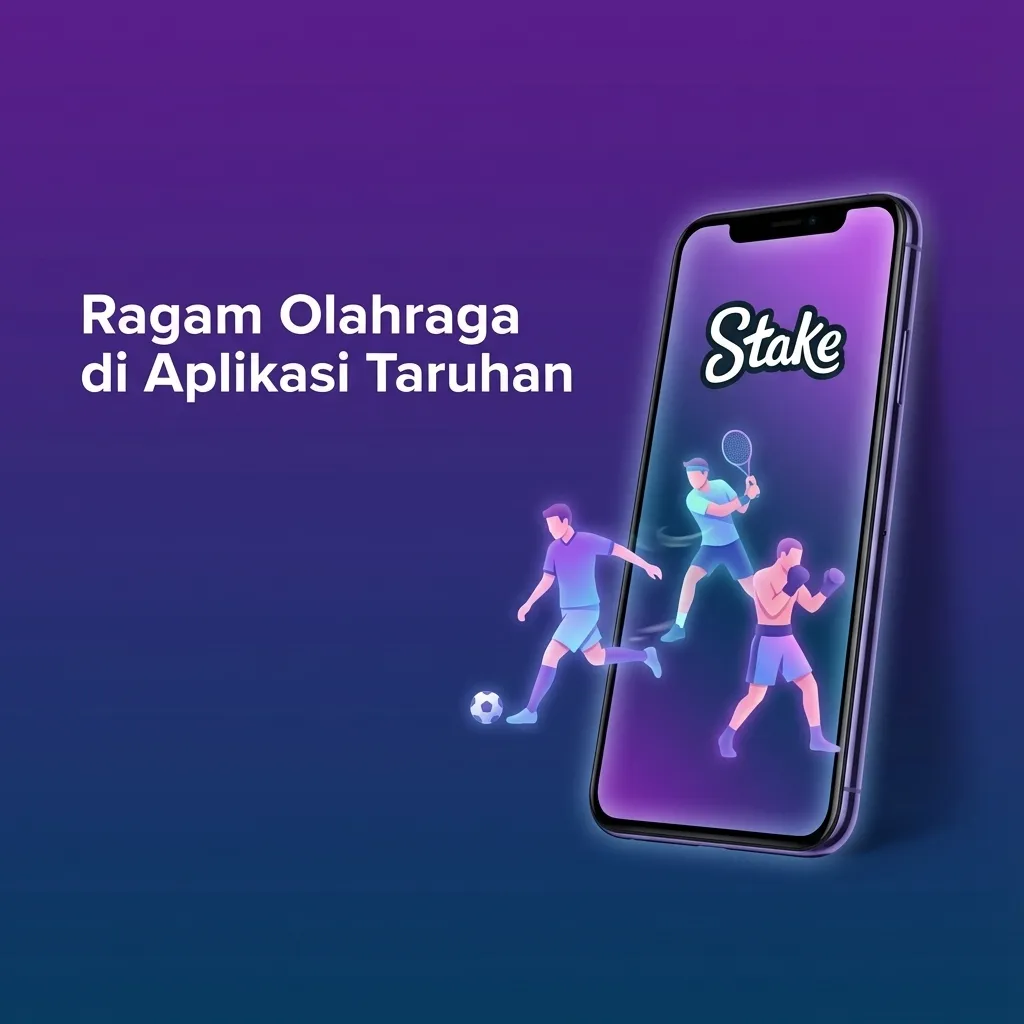 Antarmuka aplikasi taruhan dengan LIVE & Pra-Taruhan; ikon sepak bola, basket, tenis, MMA, F1, eSports, statistik.