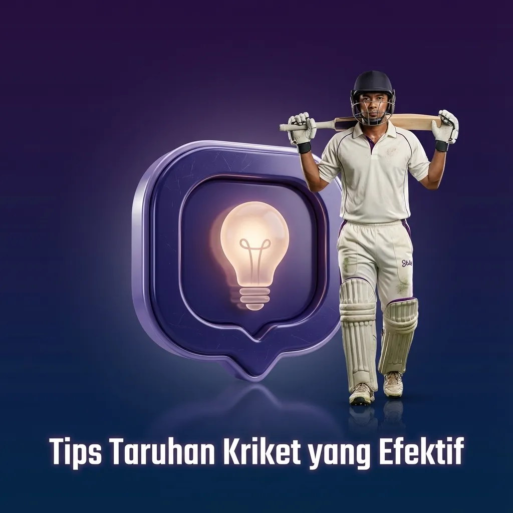 Infografik tips taruhan kriket: analisis form, cuaca/pitch, dampak toss, matchup, kelola modal, dan nilai peluang.