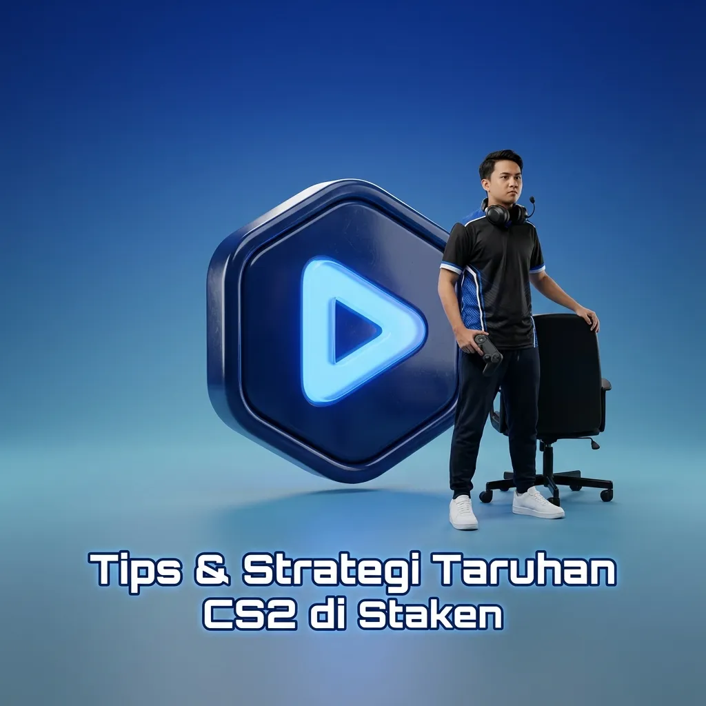 Infografik tips taruhan CS2 di Staken: bankroll, map pool, roster, odds, live betting, catat hasil.