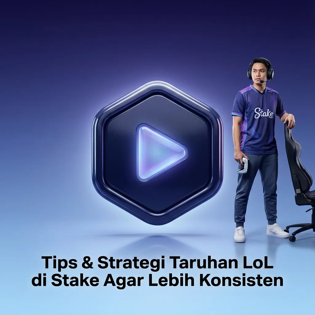 Infografik tips taruhan LoL di Stake: kelola bankroll, riset form, pantau roster, ikuti patch/meta, bandingkan odds.