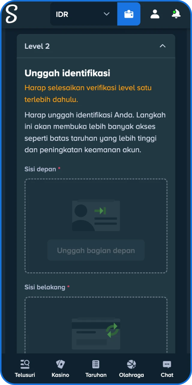 Lakukan verifikasi identitas Anggota Program Afiliasi Stake agar akun Anda segera aktif.