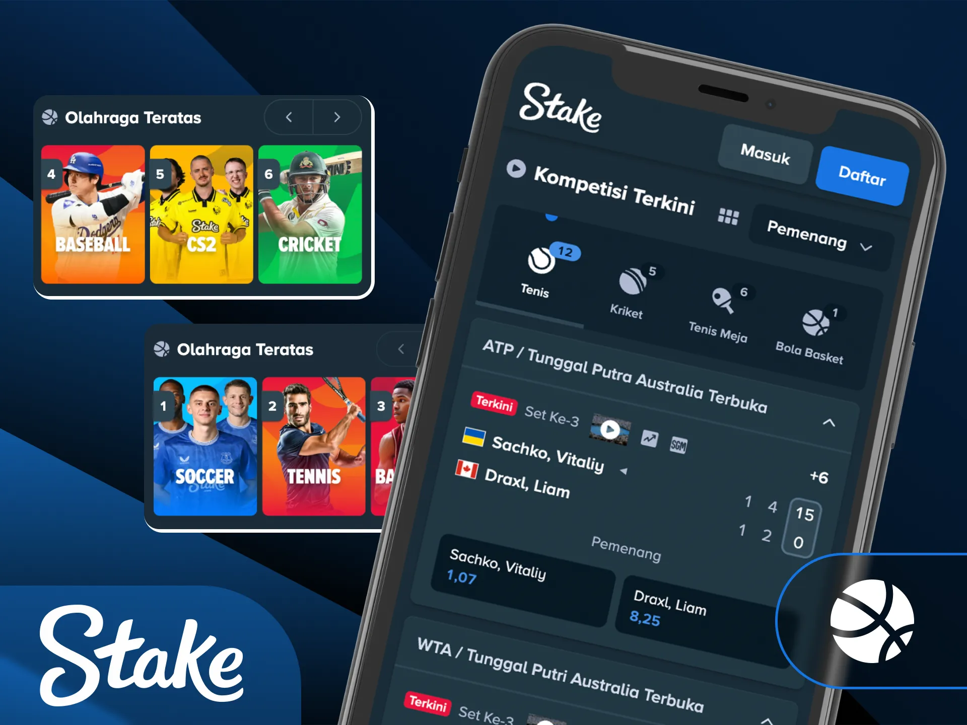 Jelajahi ragam pilihan olahraga terlengkap yang tersedia di dalam Stake App.