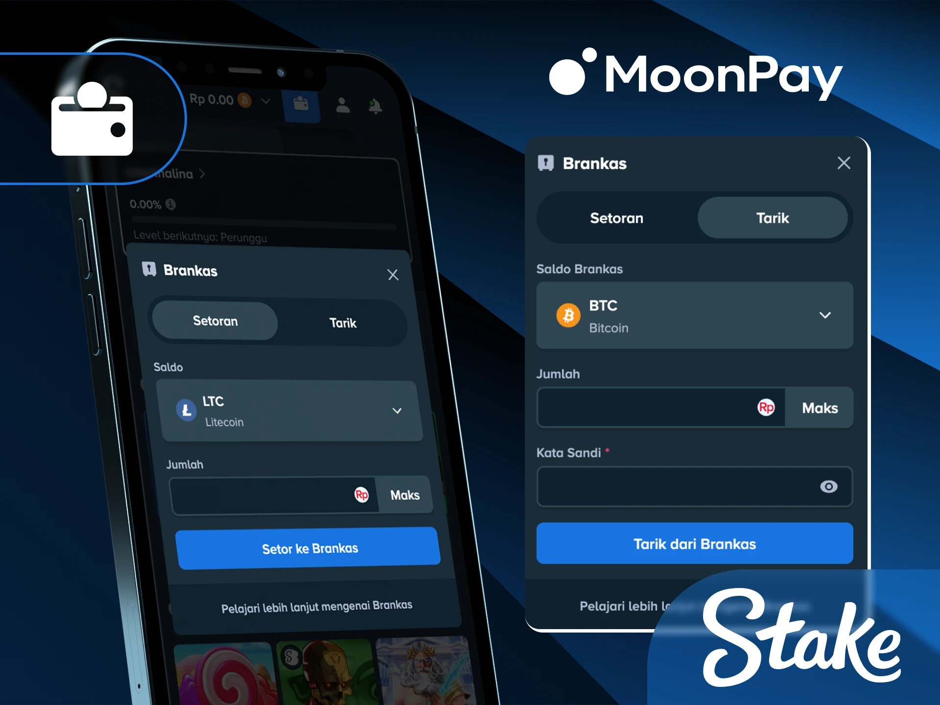 Lakukan pembayaran deposit dan penarikan di Stake App khusus pengguna Indonesia.