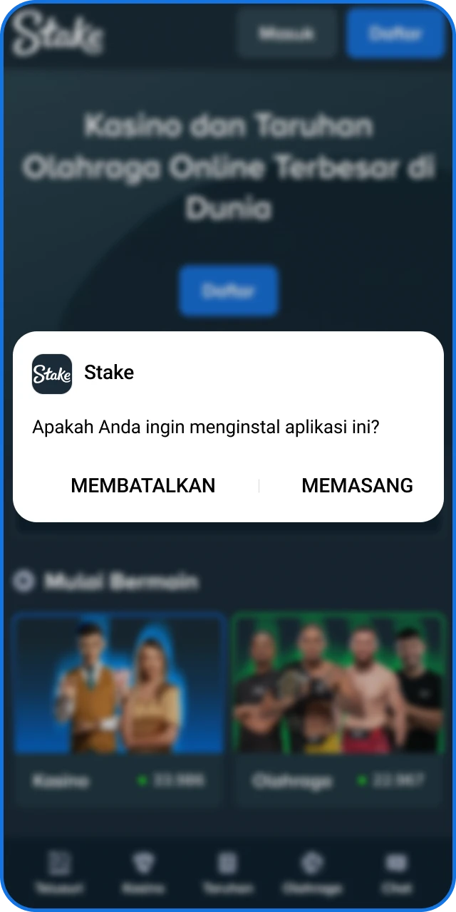 Ketuk daftar dan pilih metode sosial atau email pada Stake App.