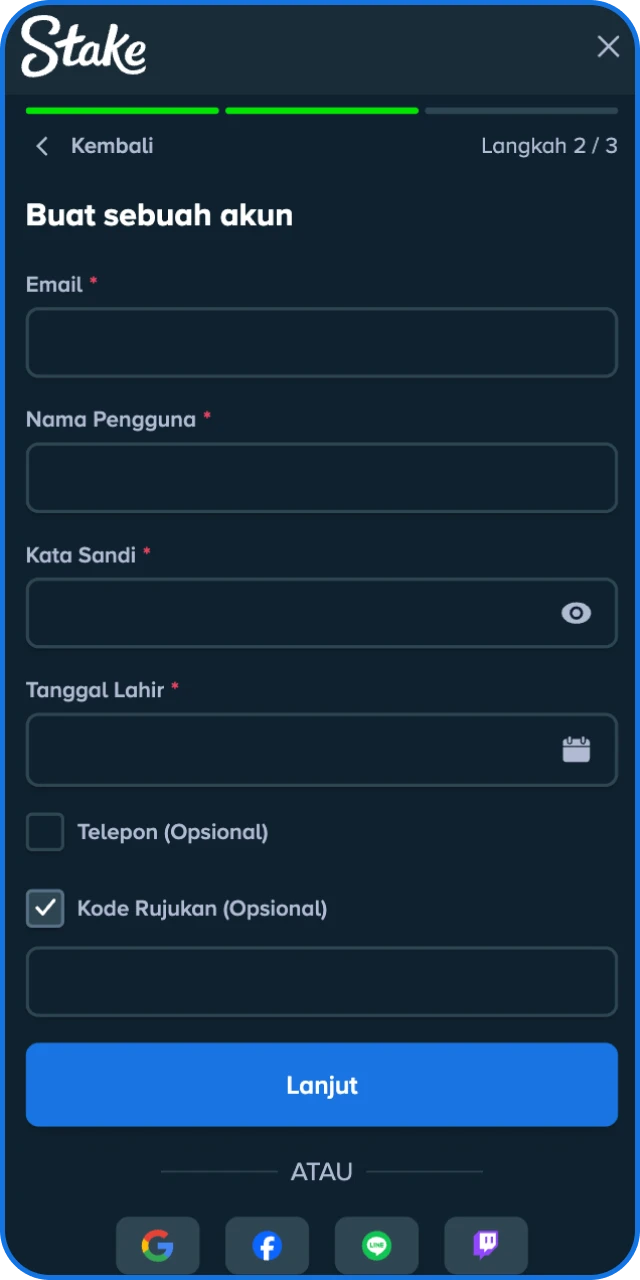 Isi data pribadi serta mata uang pilihan Anda melalui Stake App.