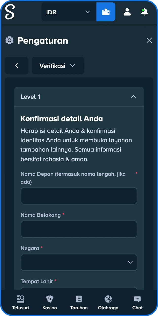 Selesaikan verifikasi akun yang diminta dan kirim data di Stake App.