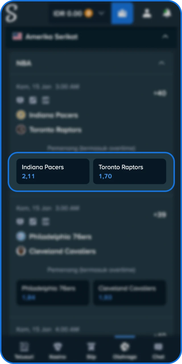 Ketuk odds untuk menambah pilihan ke betslip pada layanan Stake App.