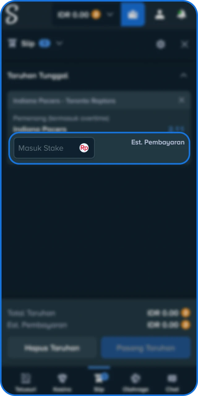 Masukkan nilai taruhan dan konfirmasi segera melalui platform Stake App.