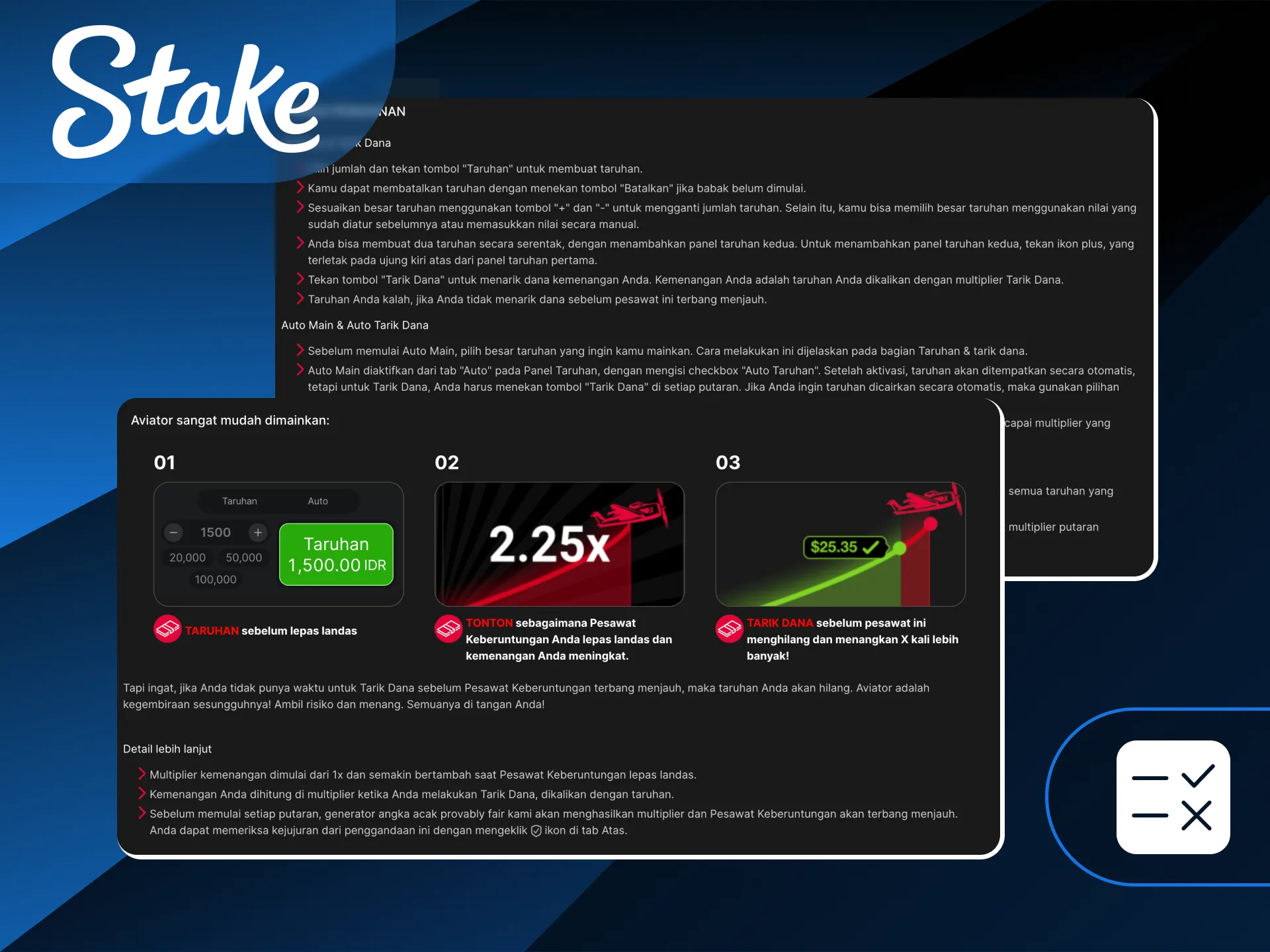 Pelajari aturan main Aviator serta cara kerja dan batas taruhannya di platform Stake Indonesia.