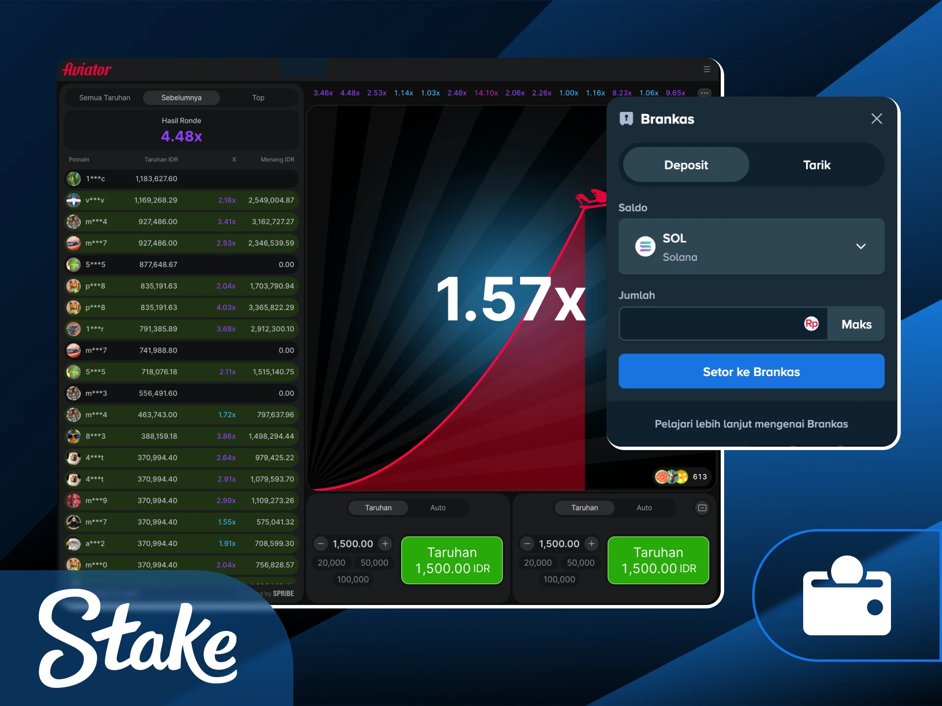Temukan berbagai metode deposit praktis untuk mulai main Aviator hari ini di Stake Indonesia.