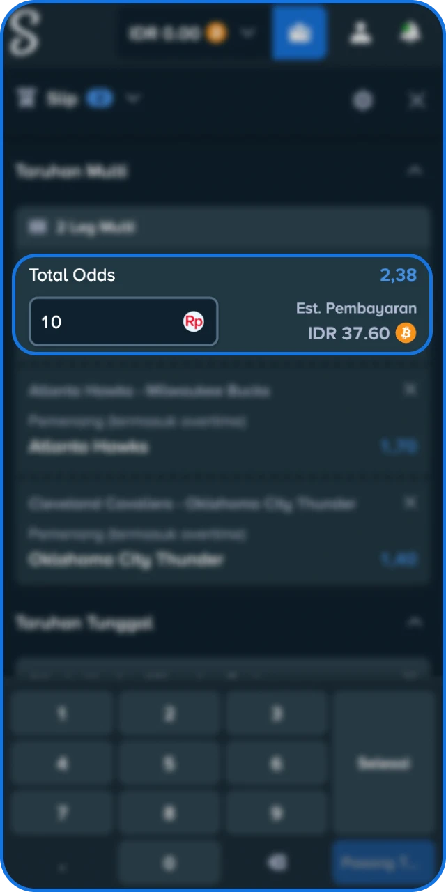 Tambahkan pilihan Anda ke slip taruhan dan atur nominal taruhan dengan bijak di Stake Indonesia.