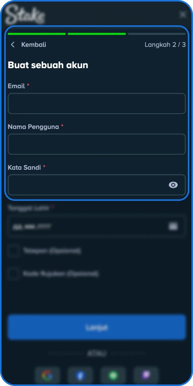 Klik tombol daftar di situs resmi dan segera buat akun pribadi untuk mulai bermain di Stake Indonesia.