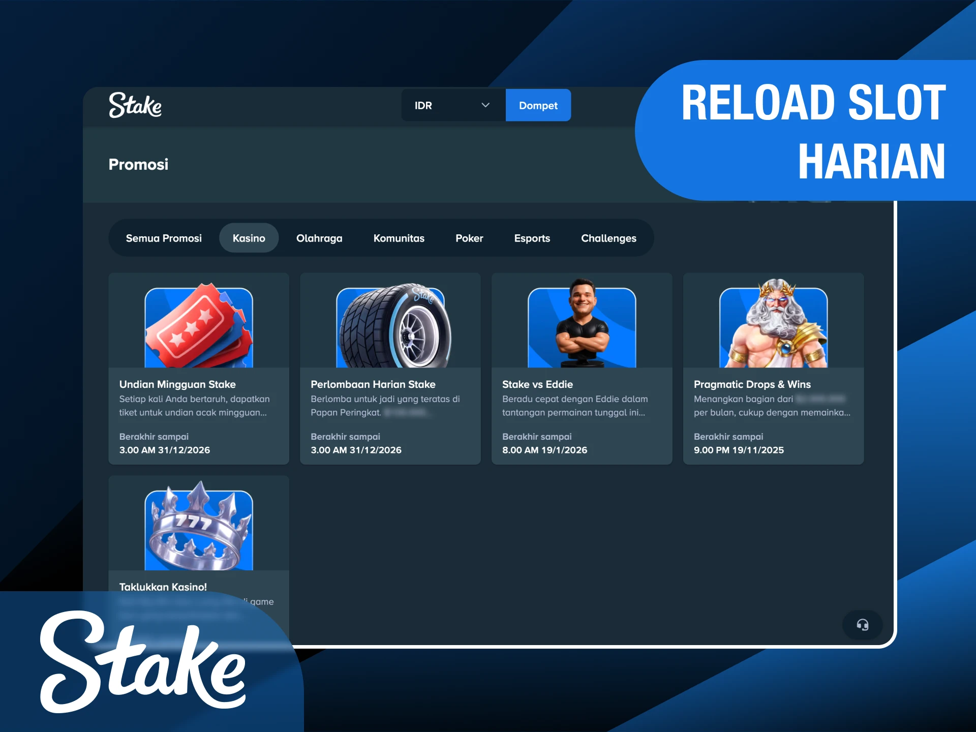 Klaim bonus reload slot harian agar terus bisa bermain di Stake Indonesia.