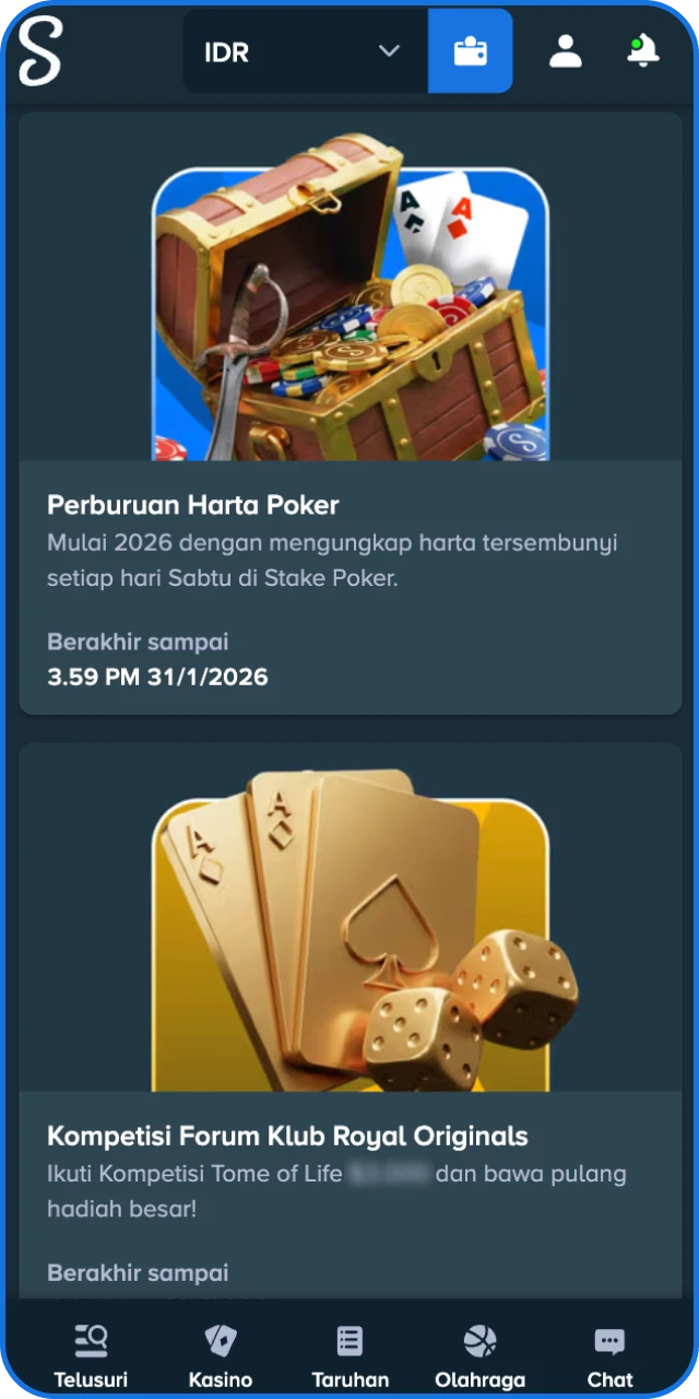 Aktifkan bonus Anda sekarang dan mulailah bertaruh di platform Stake Indonesia.