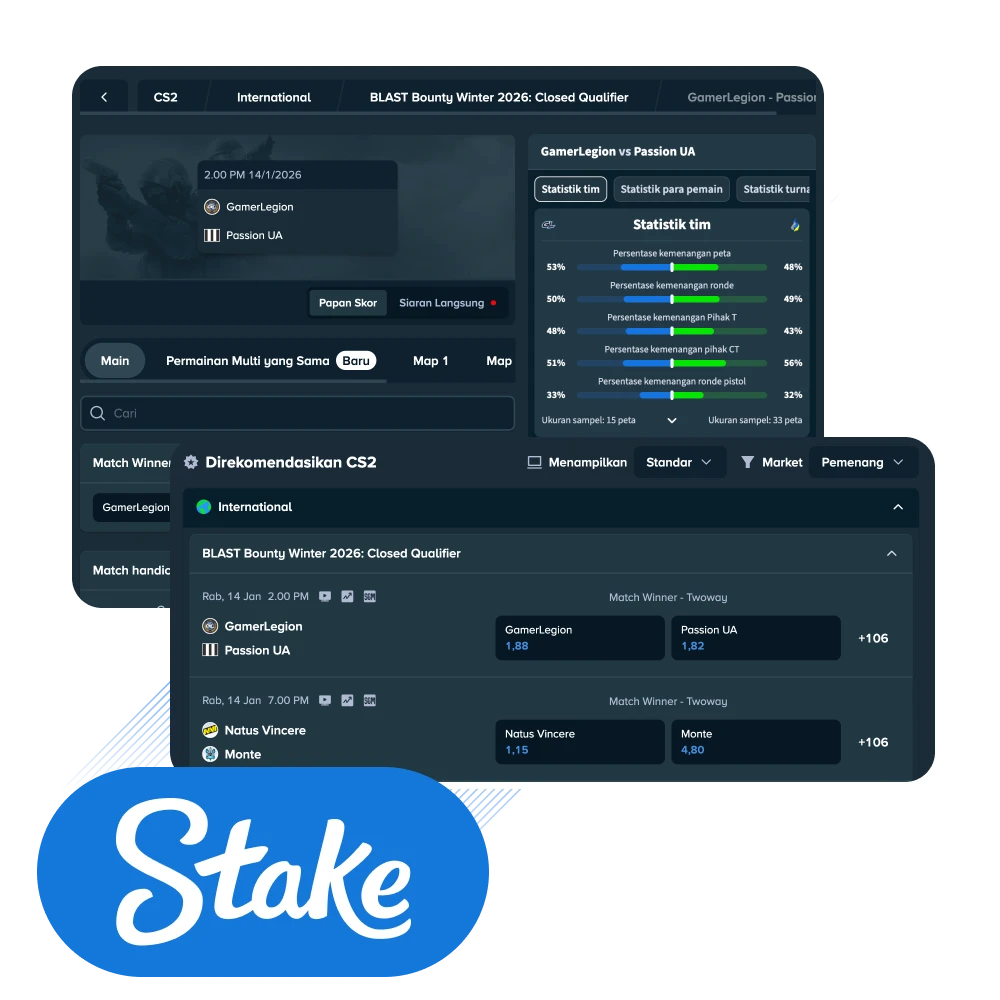 Segera mulai taruhan CS2 di Stake Indonesia dan nikmati pasar eSports paling kompetitif saat ini.