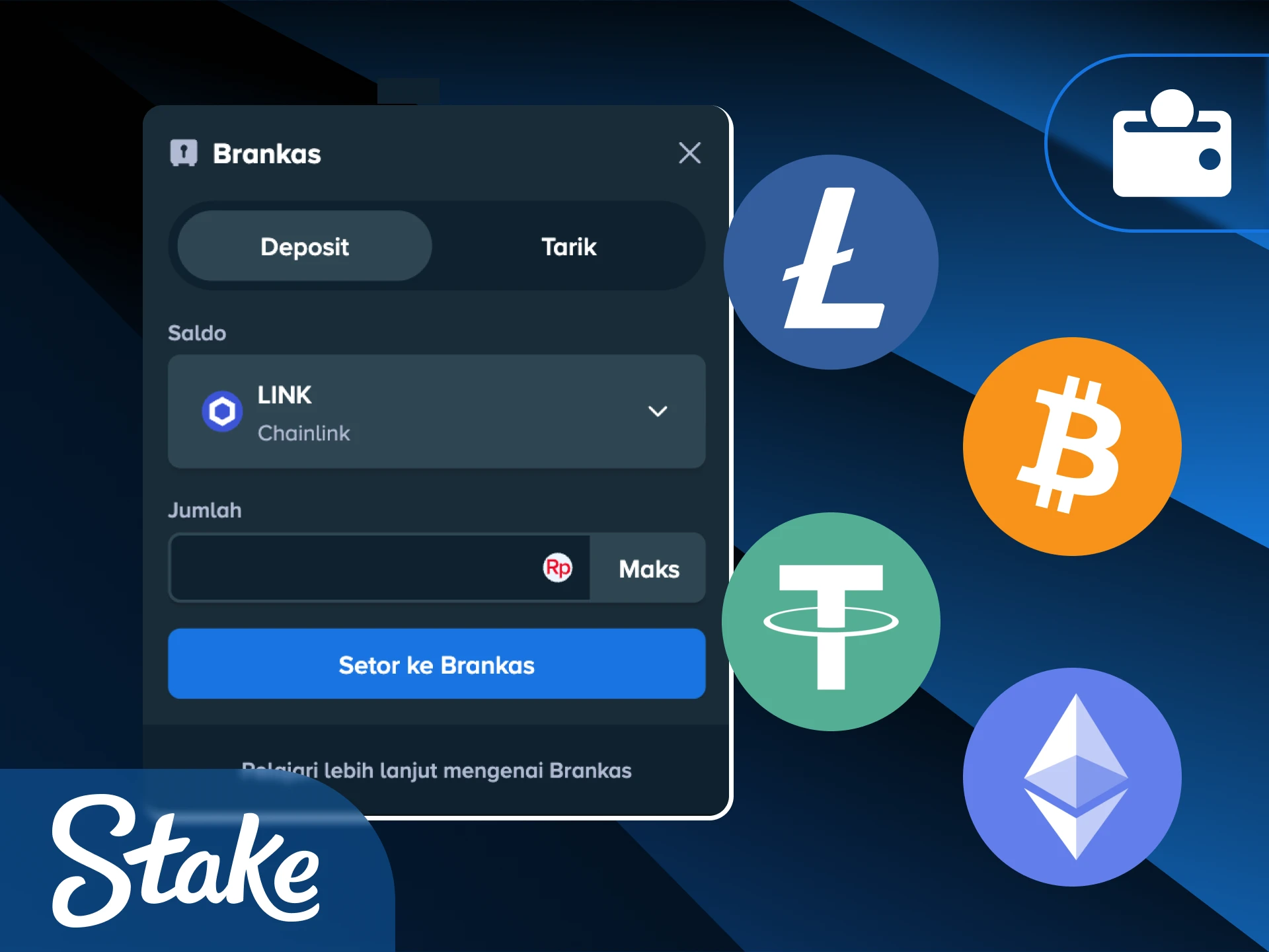Gunakan berbagai metode deposit terpopuler di Indonesia untuk mengisi saldo Stake Indonesia.