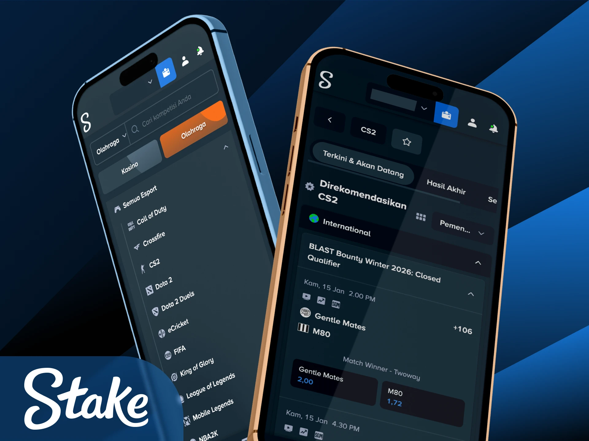 Gunakan fitur bertaruh via aplikasi yang lebih cepat dan praktis bagi pengguna Stake Indonesia.