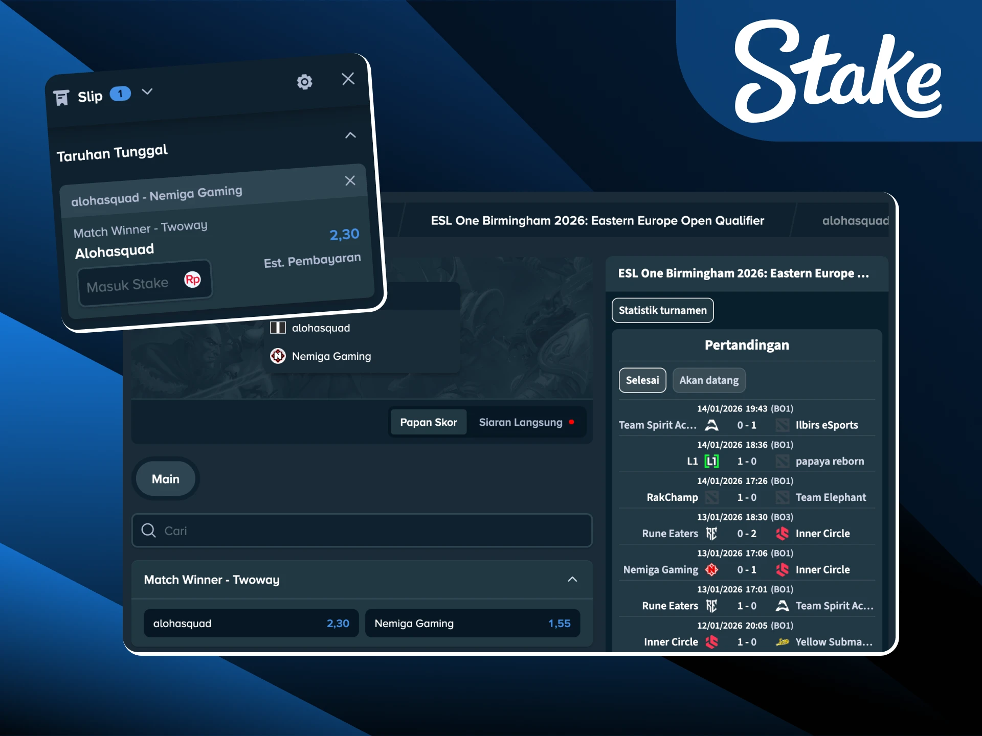 Gunakan tips dan strategi taruhan Esports agar hasil kemenangan lebih konsisten di Stake Indonesia.