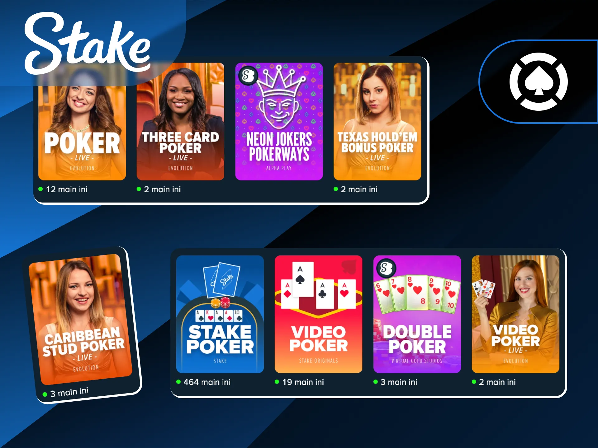Mainkan berbagai jenis Poker populer dan tantang pemain lain di platform Stake Indonesia.