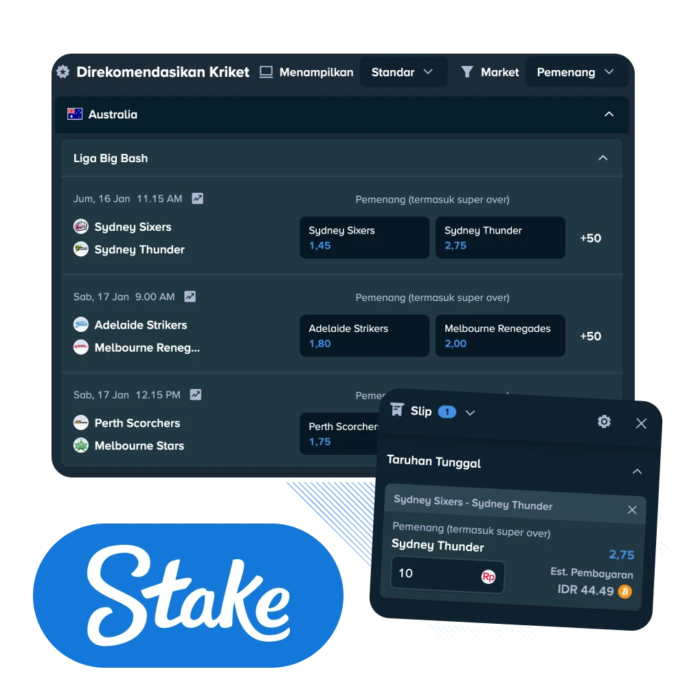 Nikmati pengalaman taruhan kriket di Stake yang dirancang khusus untuk pengguna di Indonesia.