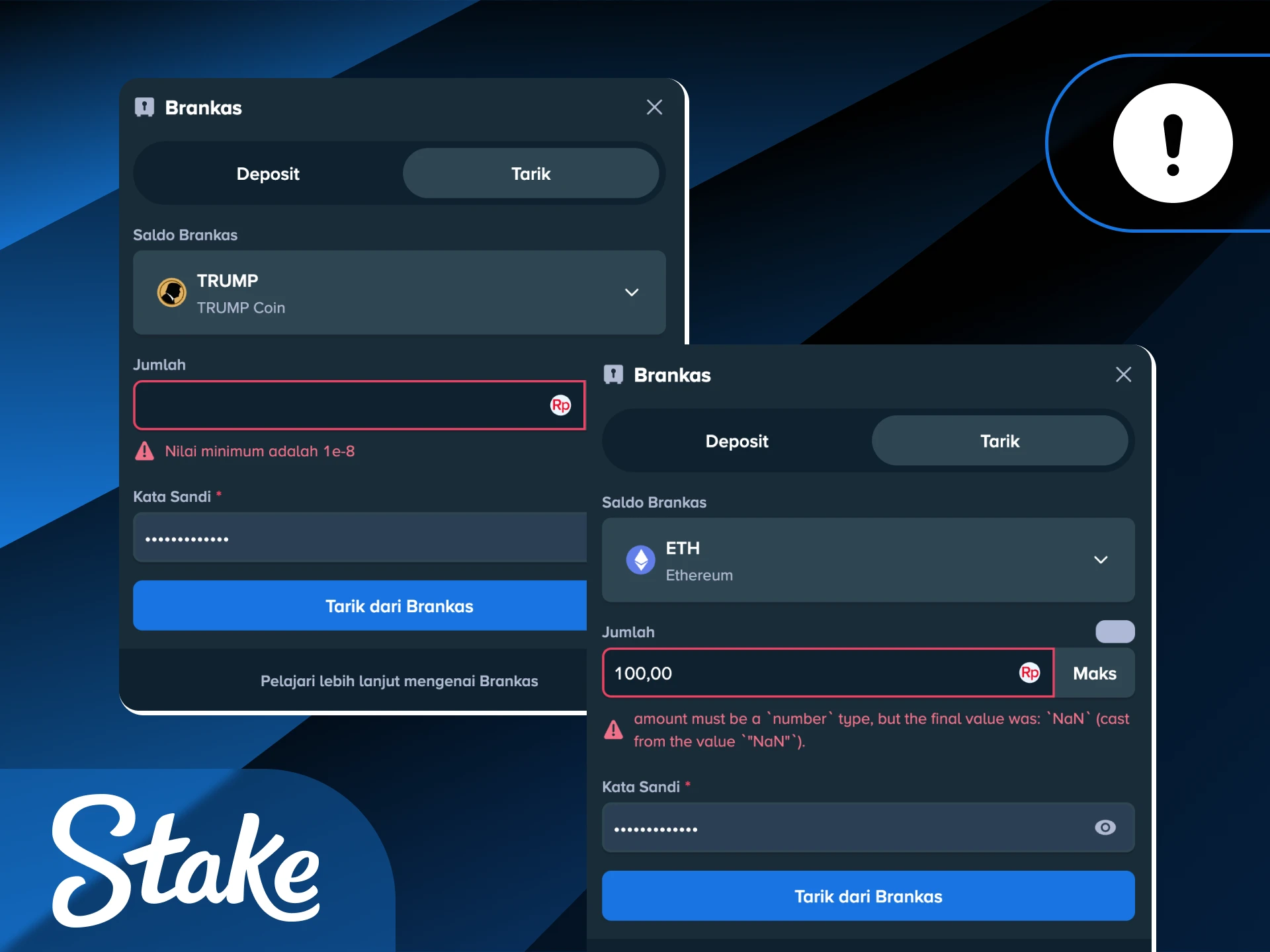 Cari solusi untuk masalah umum penarikan dana melalui pusat bantuan Stake Indonesia.