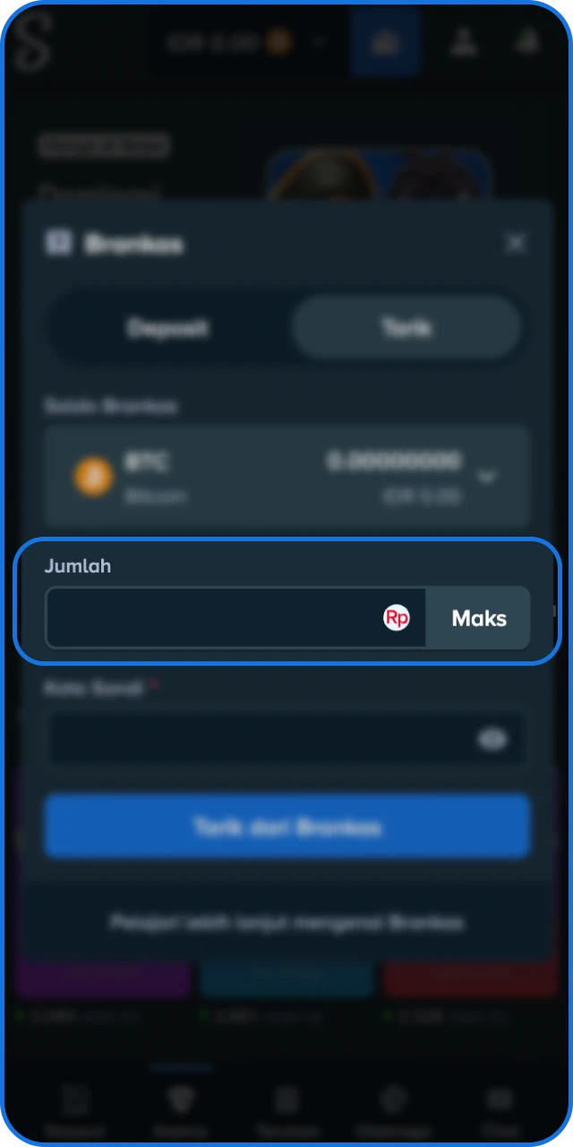Masukkan jumlah dana serta alamat tujuan pengiriman saldo dari Stake Indonesia.