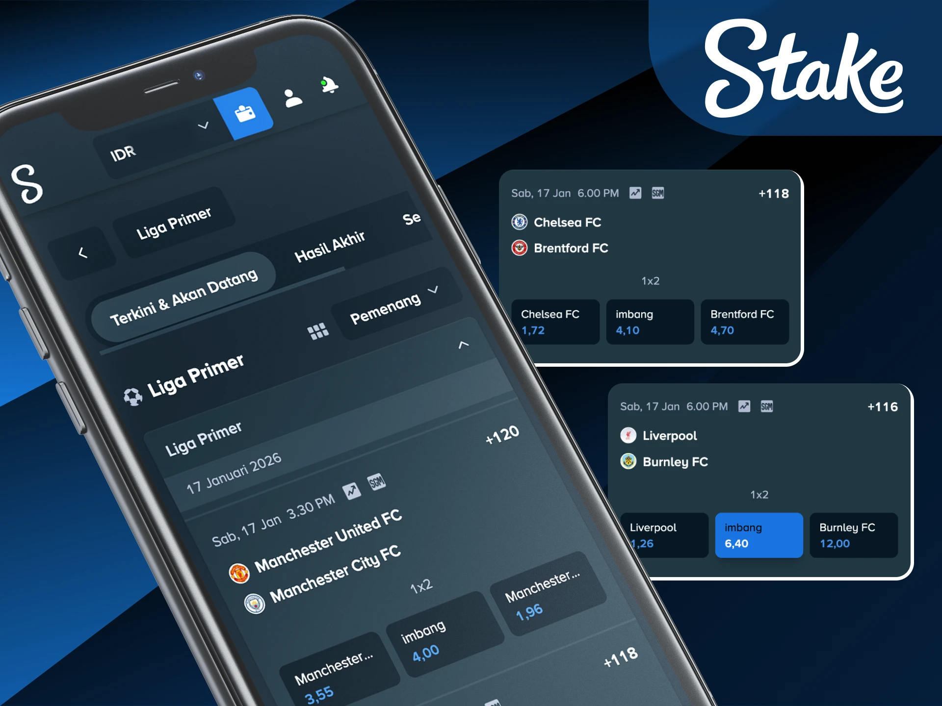 Gunakan aplikasi taruhan sepak bola Stake untuk akses pasar bola yang lebih cepat dan responsif.