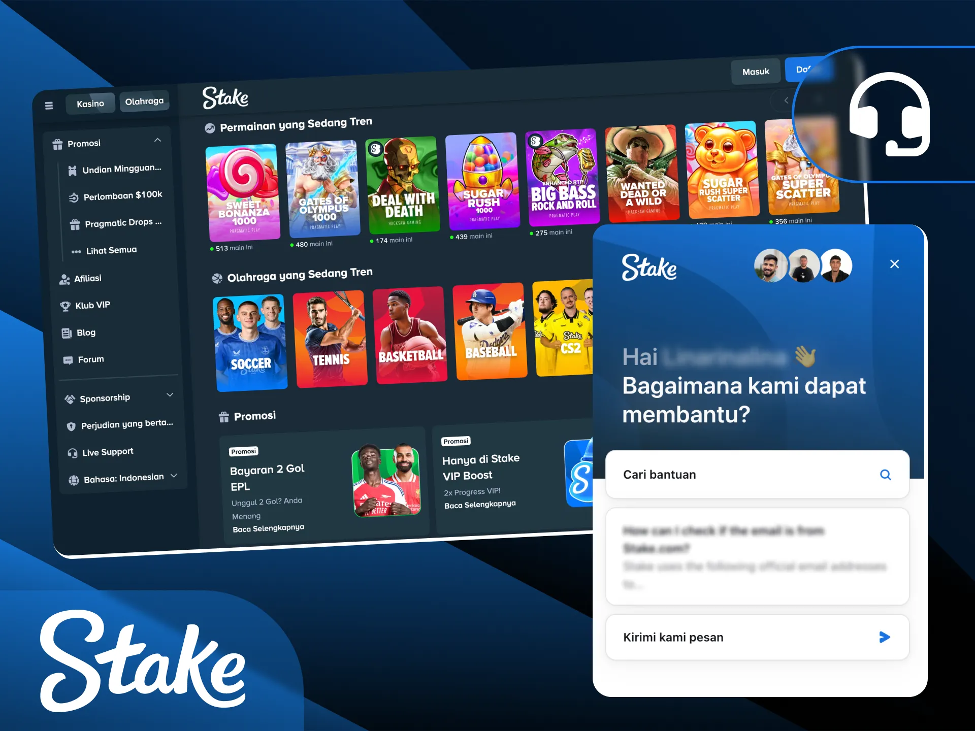 Hubungi kontak resmi dan tim dukungan 24/7 untuk bantuan cepat kapan saja di layanan Stake Indonesia.