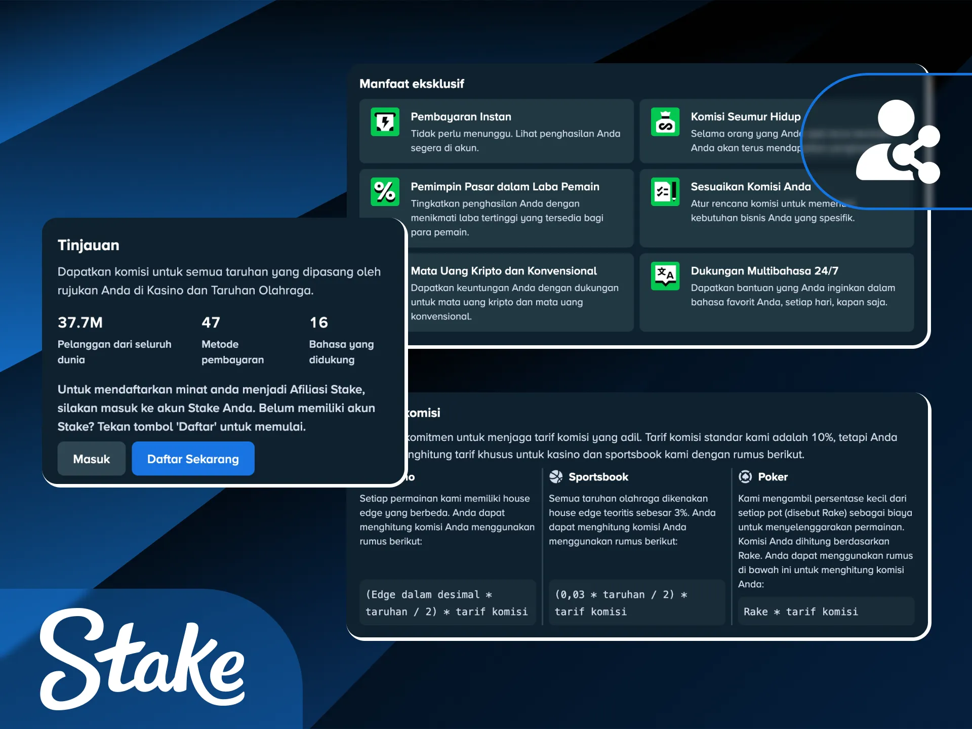 Bergabunglah dengan program afiliasi Stake Indonesia untuk mendapatkan penghasilan tambahan menarik.