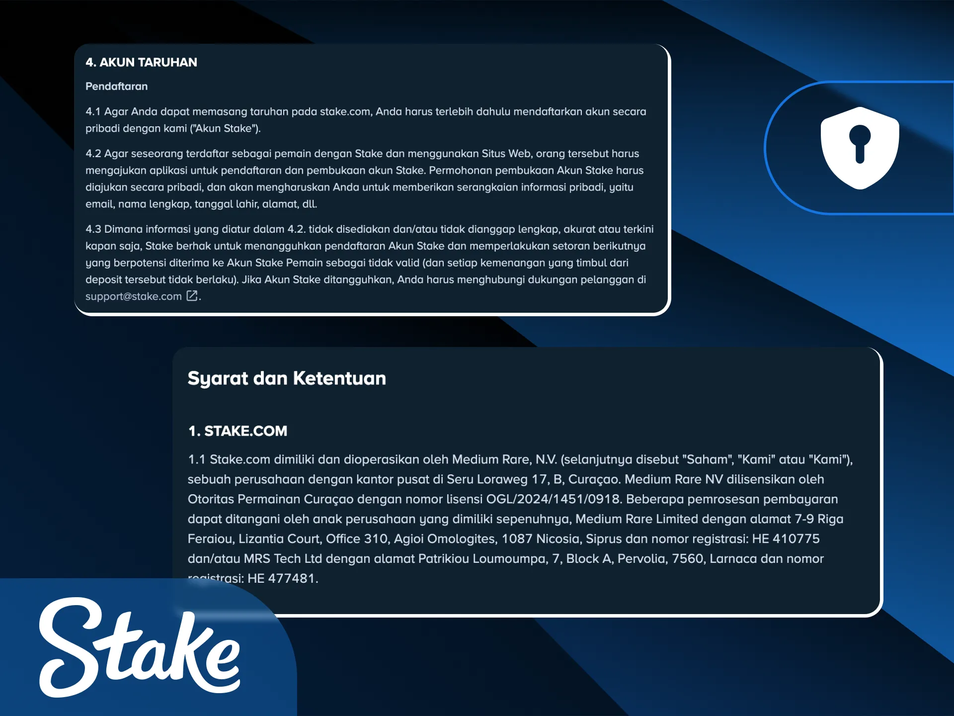 Pahami semua aturan dan ketentuan utama sebelum bermain di Stake Indonesia.