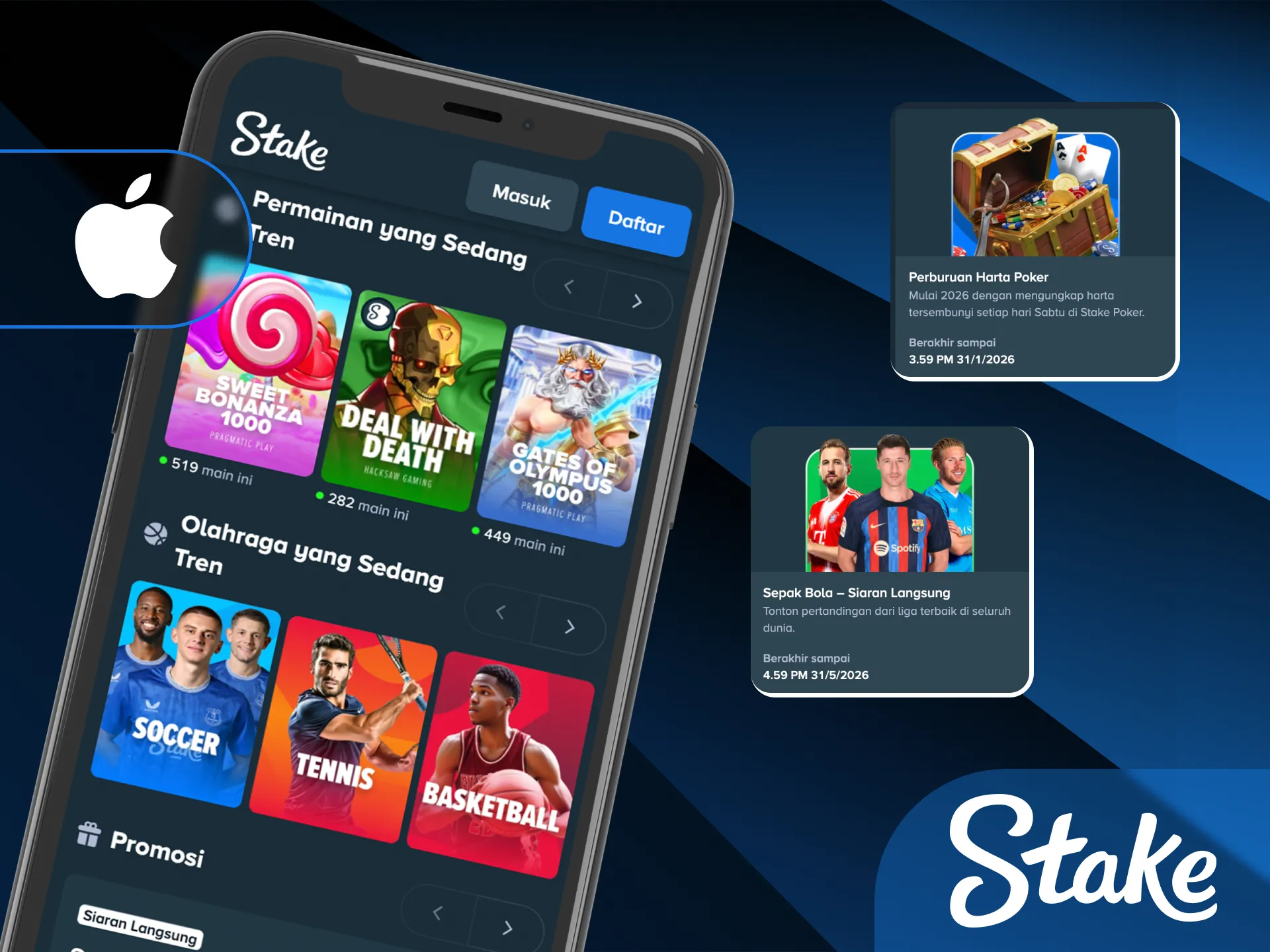 Gunakan aplikasi Stake Indonesia pada perangkat iOS untuk kenyamanan taruhan Anda.