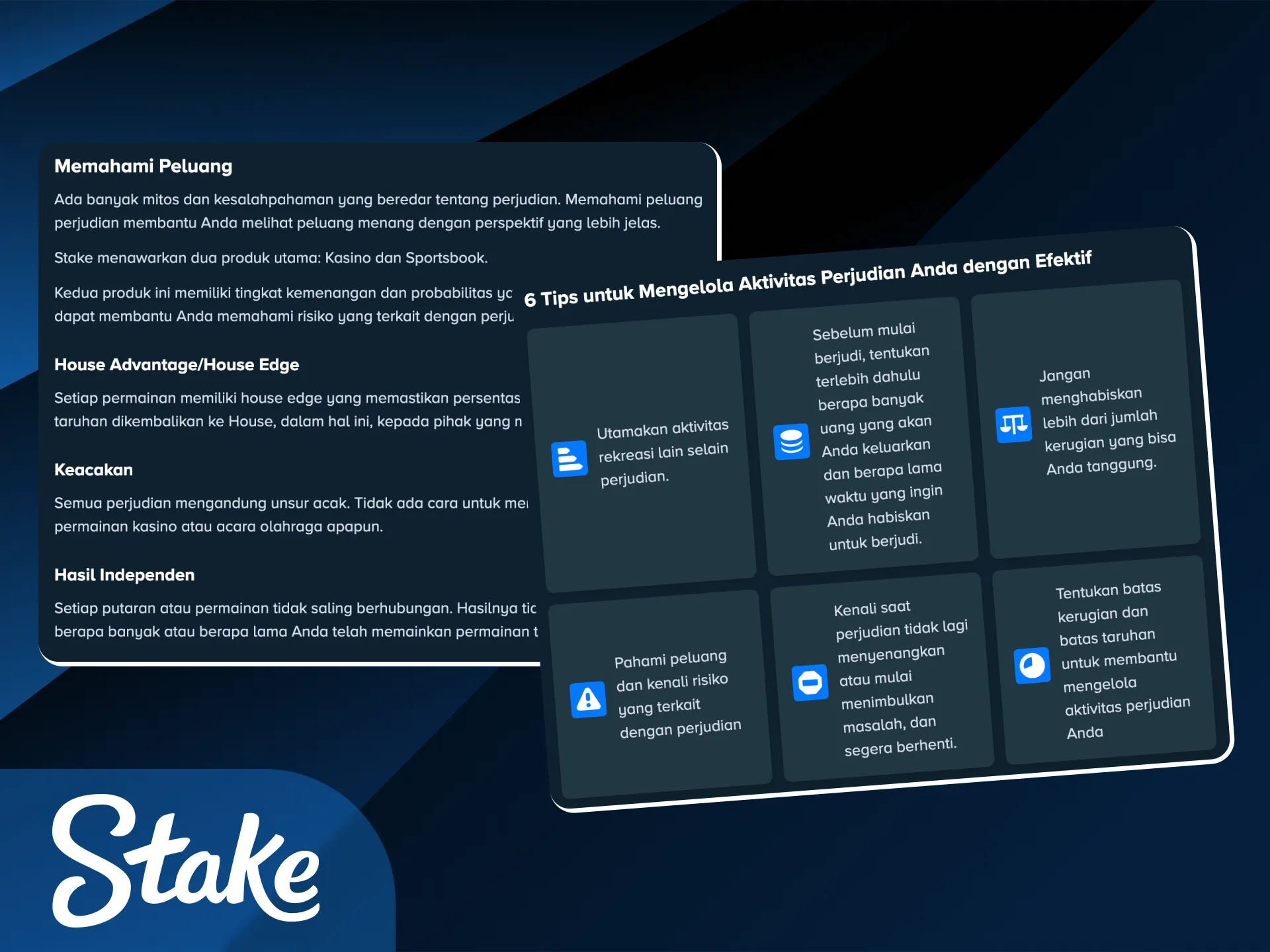 Praktikkan cara bermain yang bertanggung jawab saat bertaruh di Stake Indonesia.