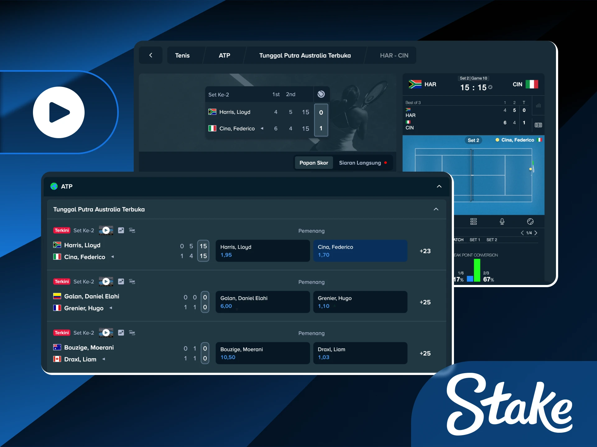 Gunakan fitur multi live di Stake Indonesia untuk memantau banyak pertandingan.